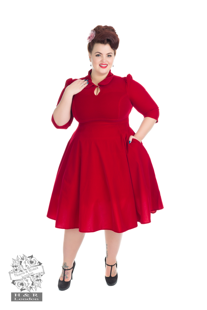 Divine Velvet Swing Dress  In Red